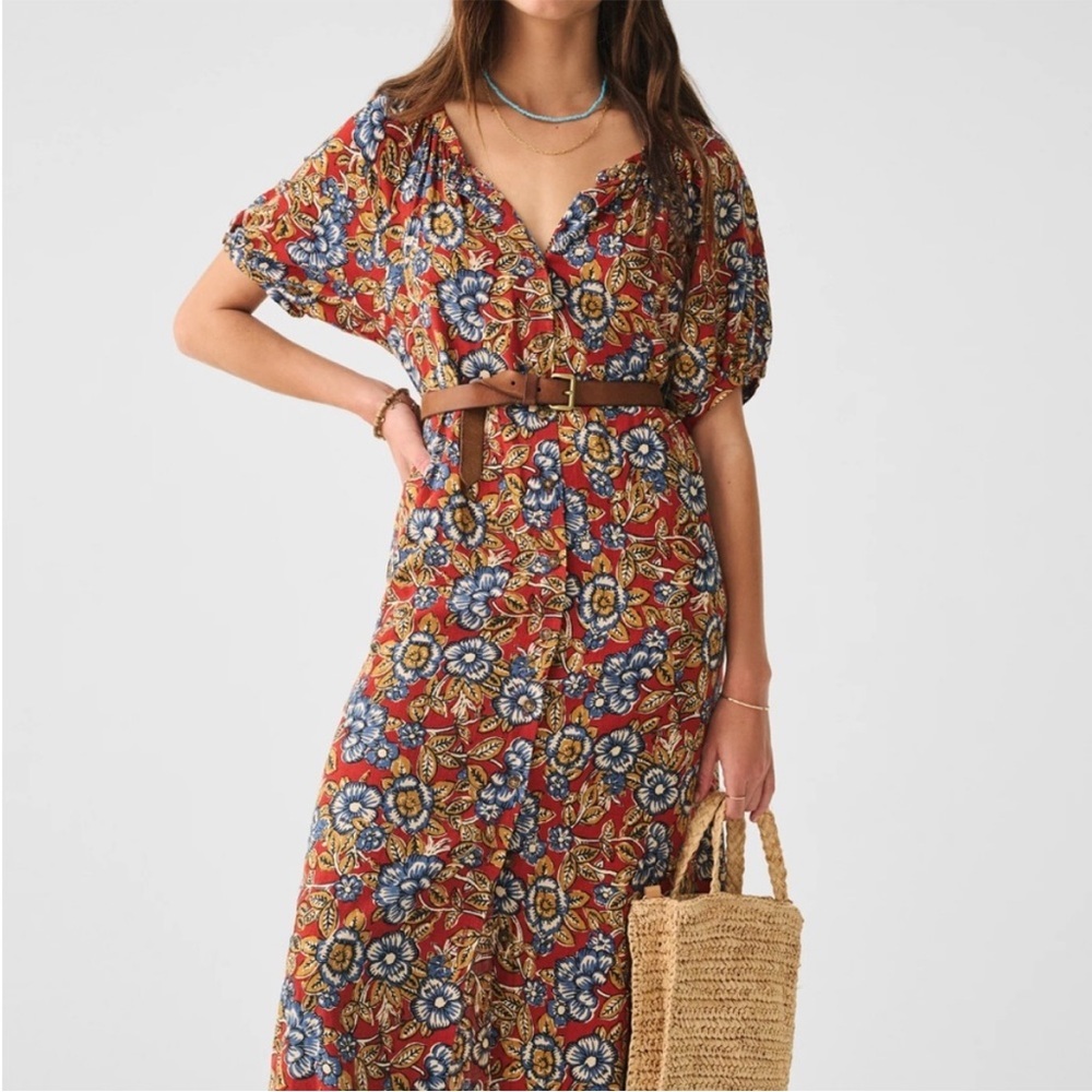 Faherty Women's Carmel Linen Dress in Red Desert Bloom Floral NWT Size XL - Picture 9 of 9